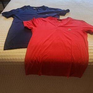 Lacoste Short-Sleeve Henley Duo in Red & Navy Regular fit